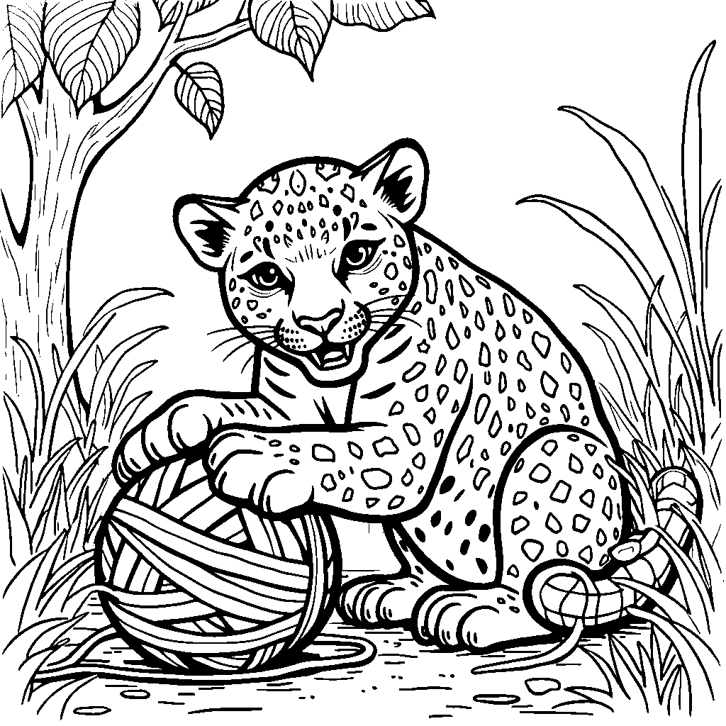 Jaguar playing with a ball of yarn