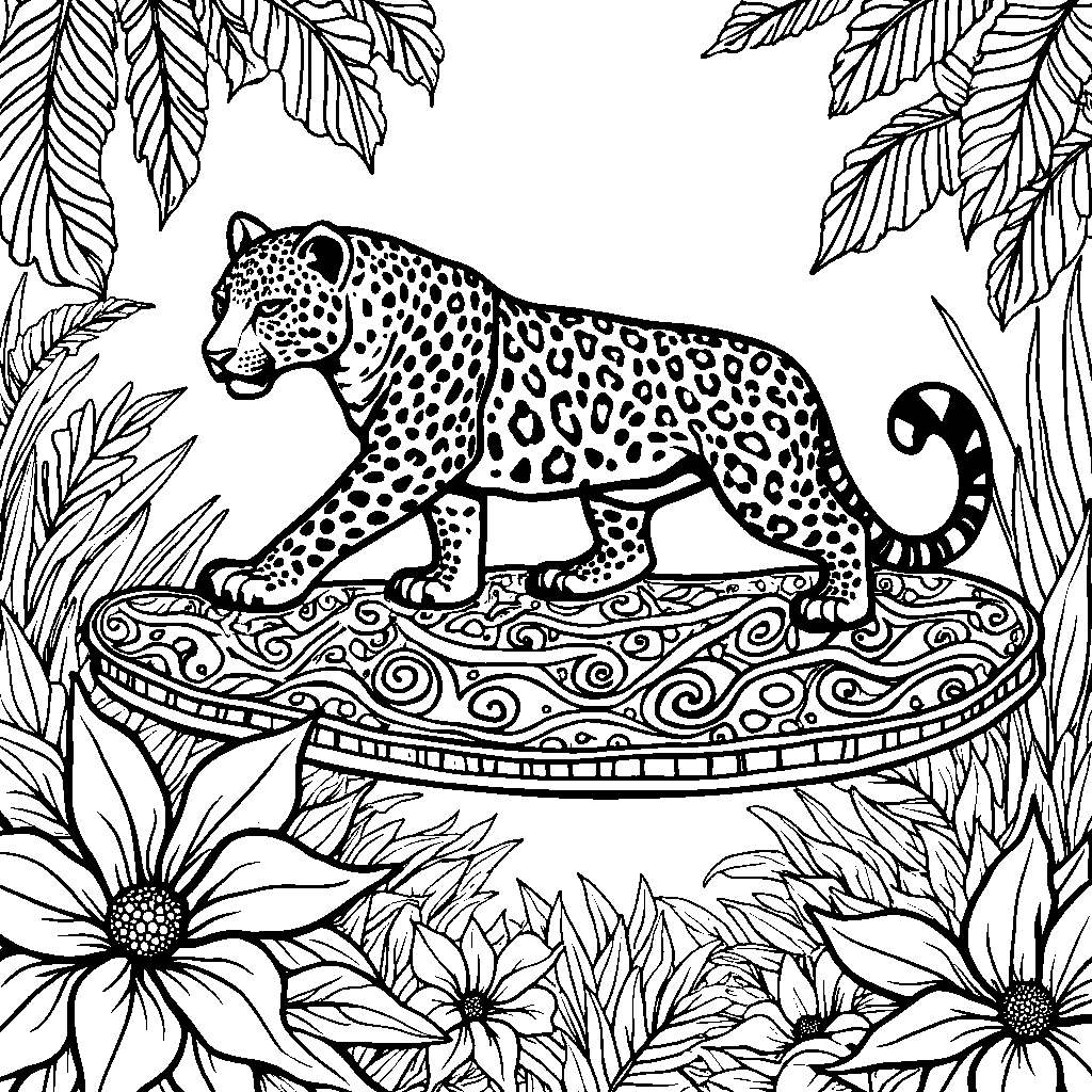 Jaguar riding a magic carpet through the jungle