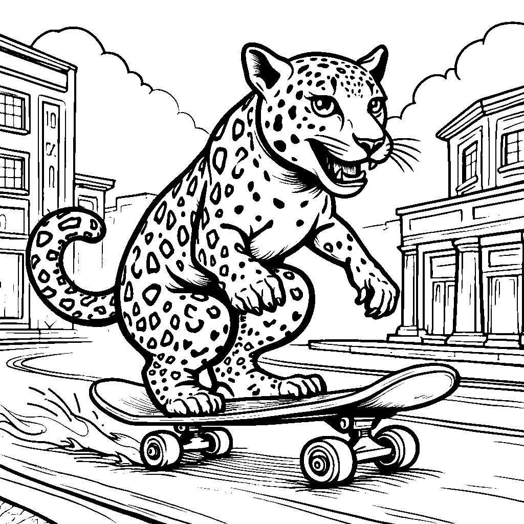 Jaguar riding a skateboard