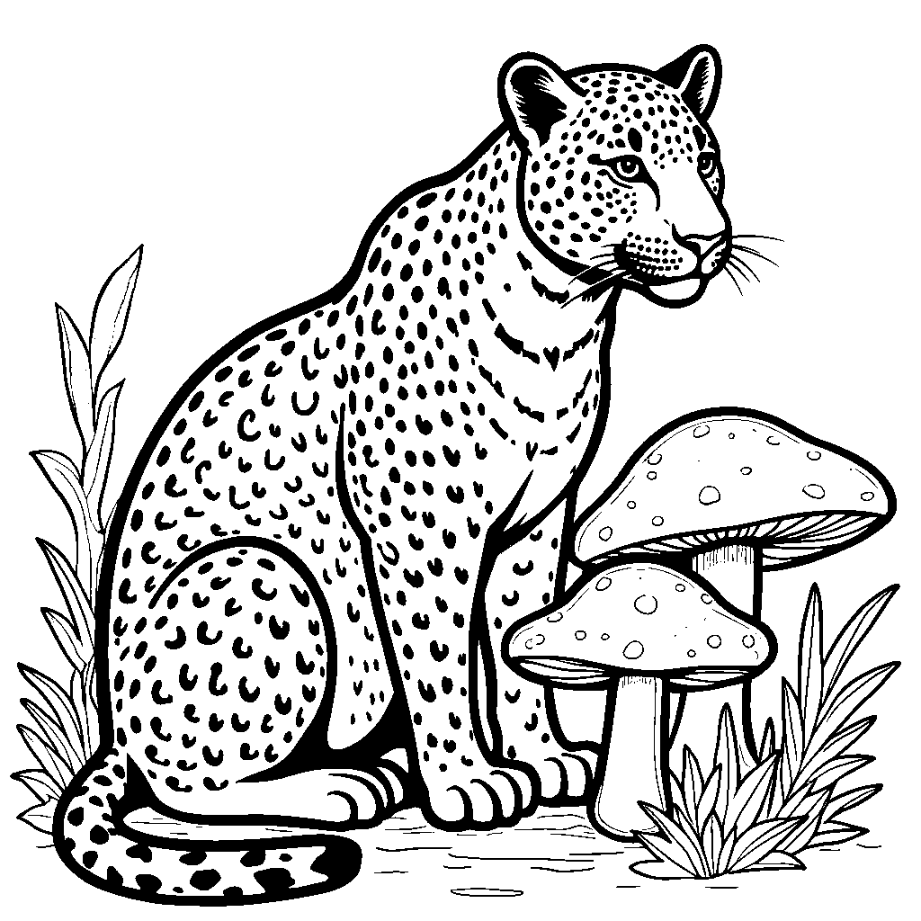 Jaguar sitting on a mushroom having a snack