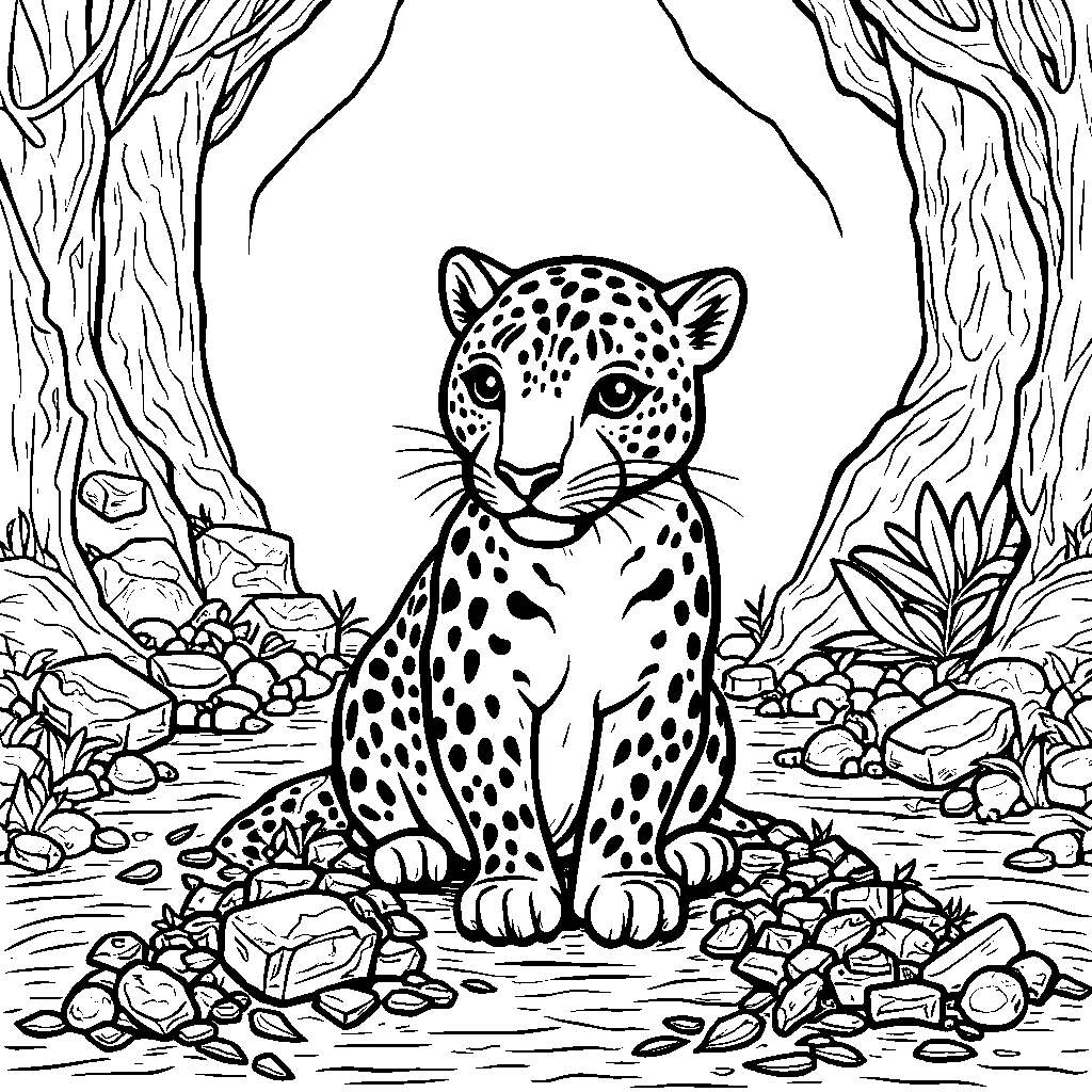 Jaguar sitting on a pile of treasure