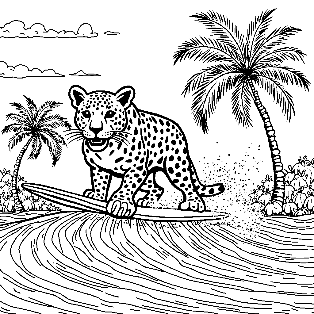 Jaguar surfing on a wave