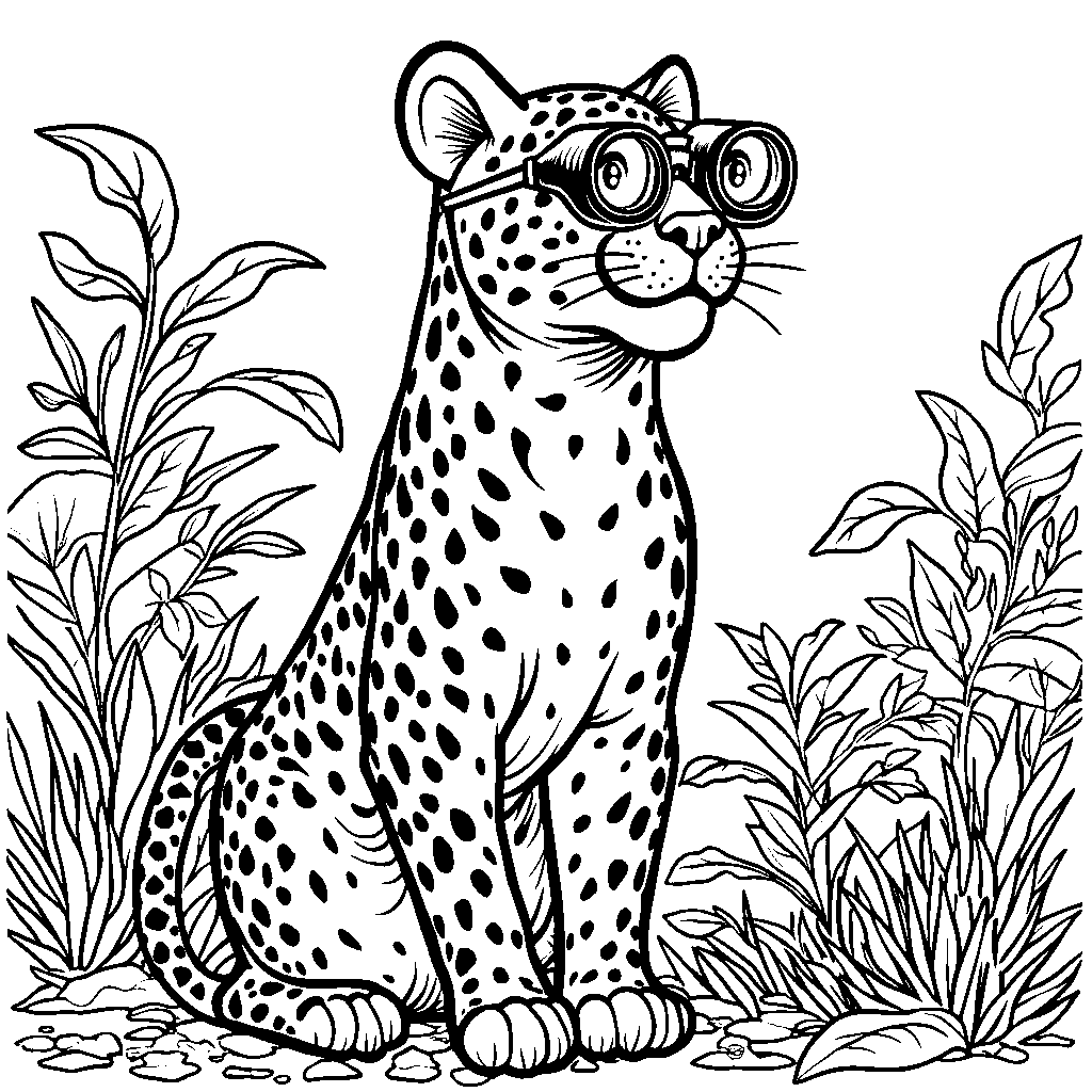 Jaguar wearing a pair of binoculars for birdwatching