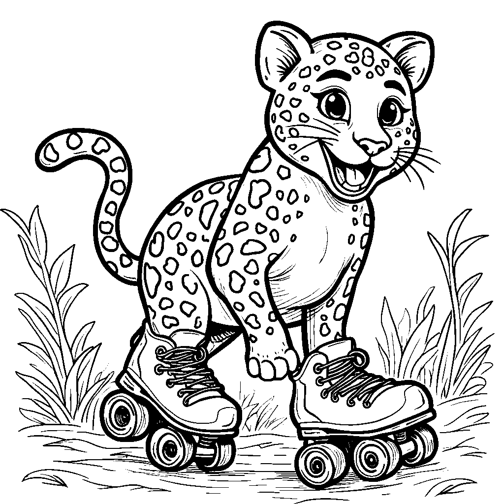 Jaguar wearing a pair of roller skates