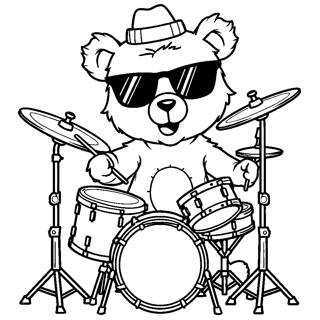 Cuddly bear playing the drums