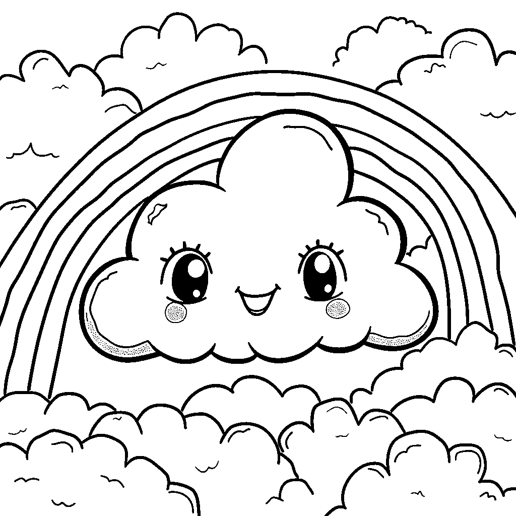 Happy cloud with a smiling face and rainbows