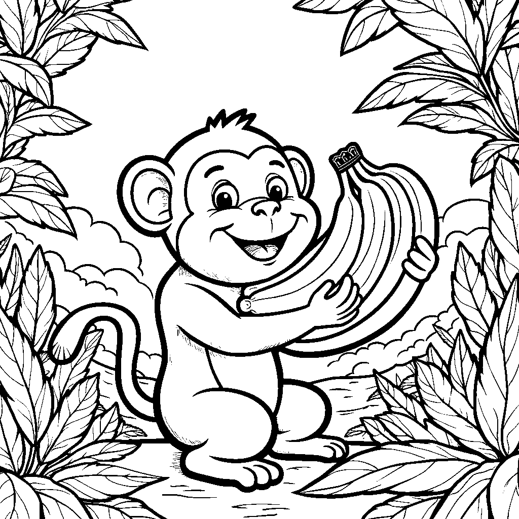 Happy monkey holding a bunch of bananas