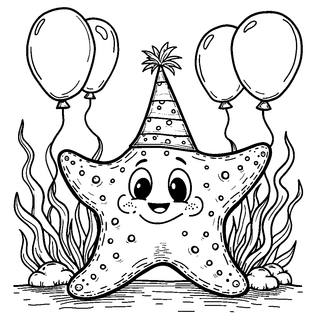 Happy starfish wearing a party hat