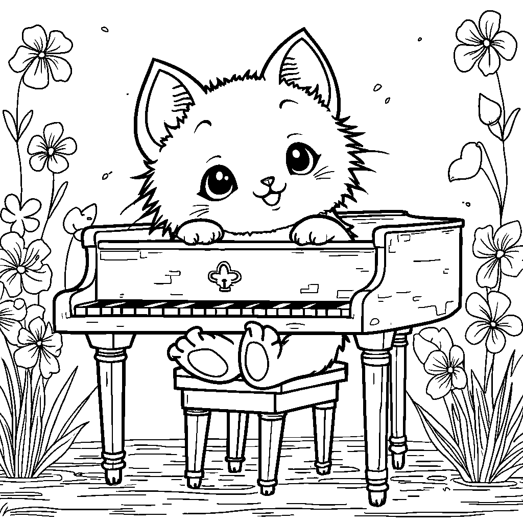 Purr-fect Harmony: A Kawaii Cat's Piano Performance