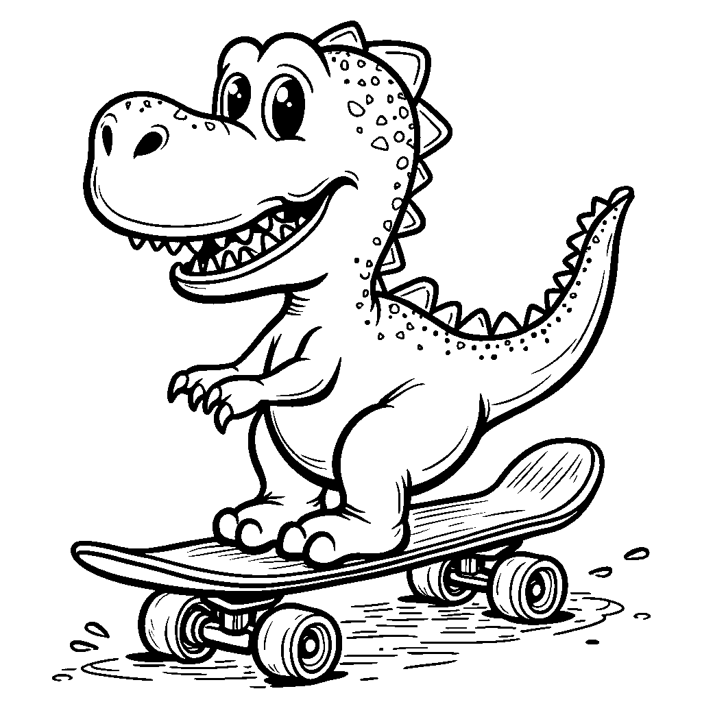 Kawaii dinosaur riding a skateboard