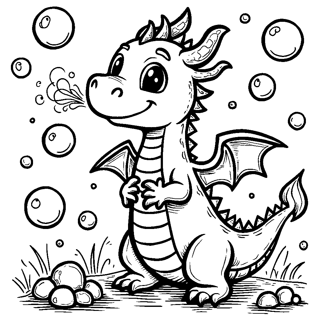 Kawaii dragon breathing bubbles instead of fire