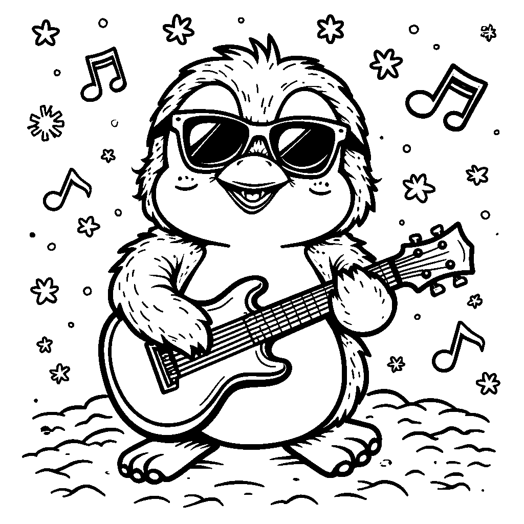 Kawaii penguin playing the guitar