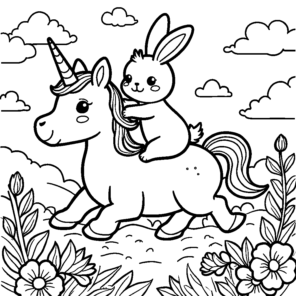 Kawaii rabbit riding a unicorn