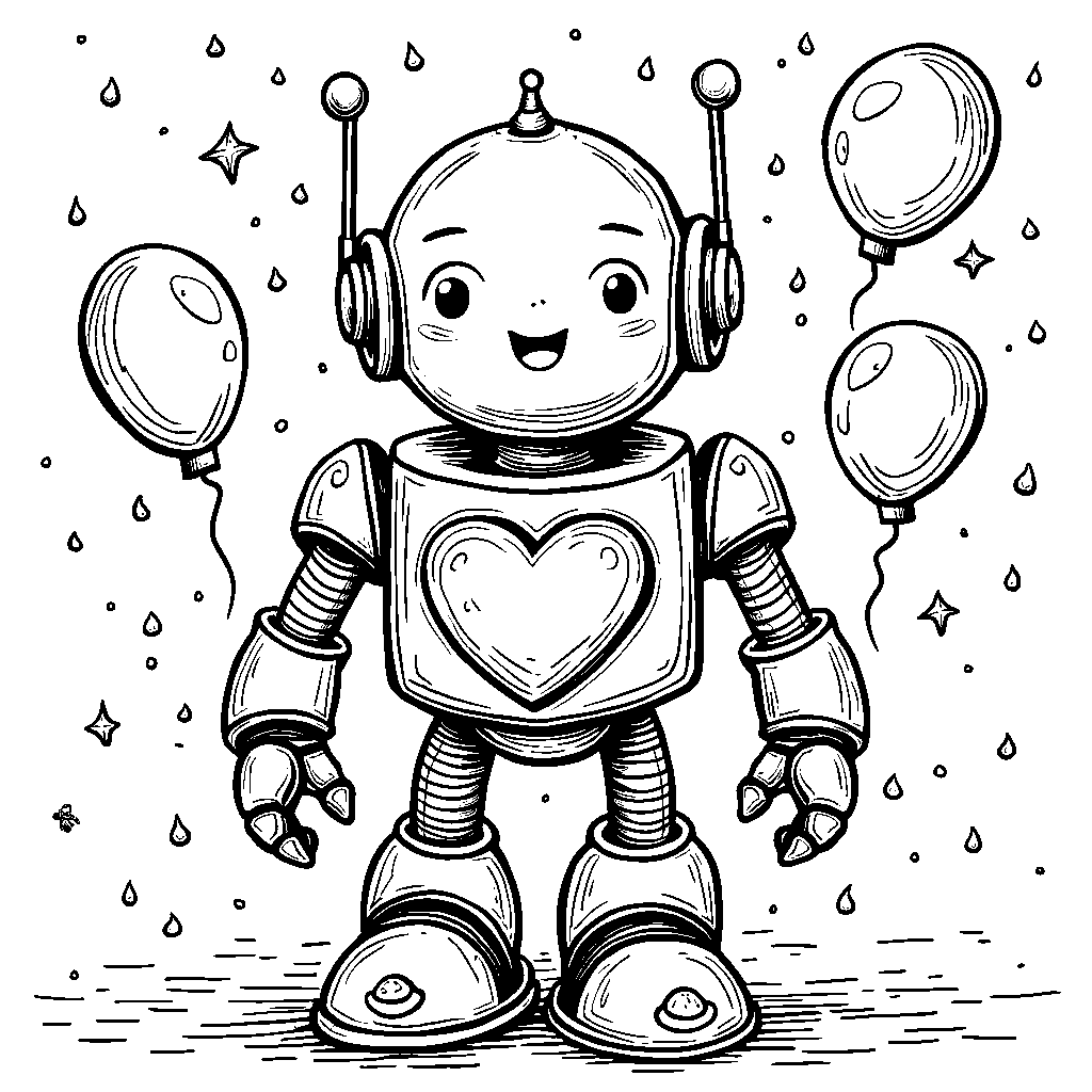 Kawaii robot with a heart-shaped chest plate