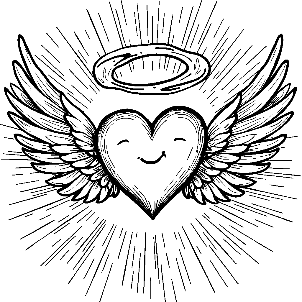 Smiling heart with wings and a halo