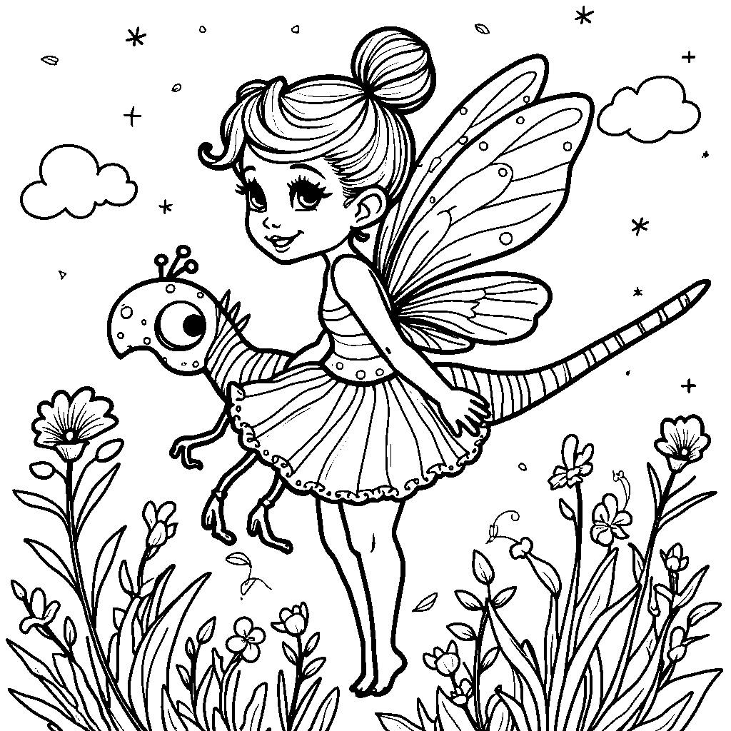 Sweet fairy riding a dragonfly