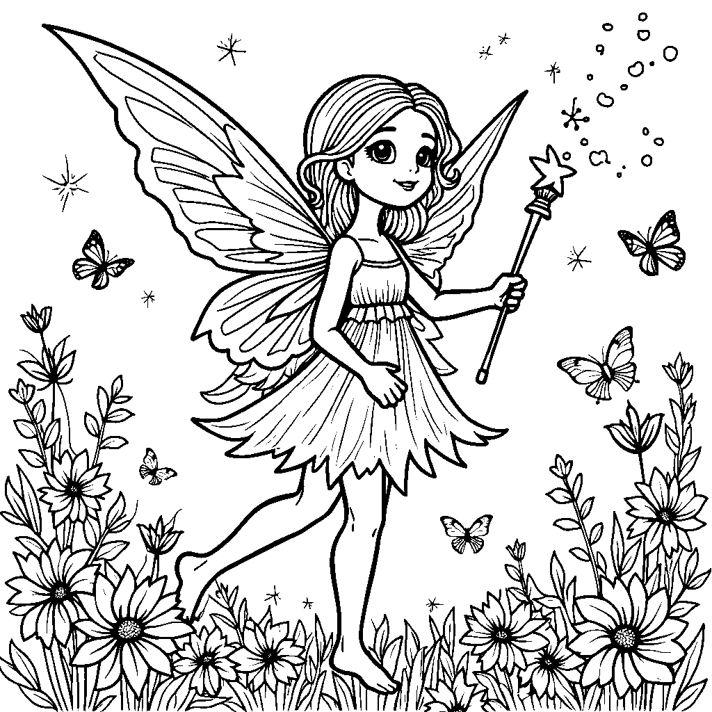 Sweet fairy with sparkly wings and a wand