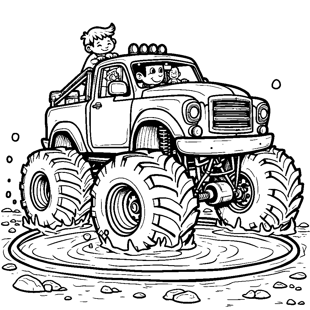 A monster truck with a built-in swimming pool