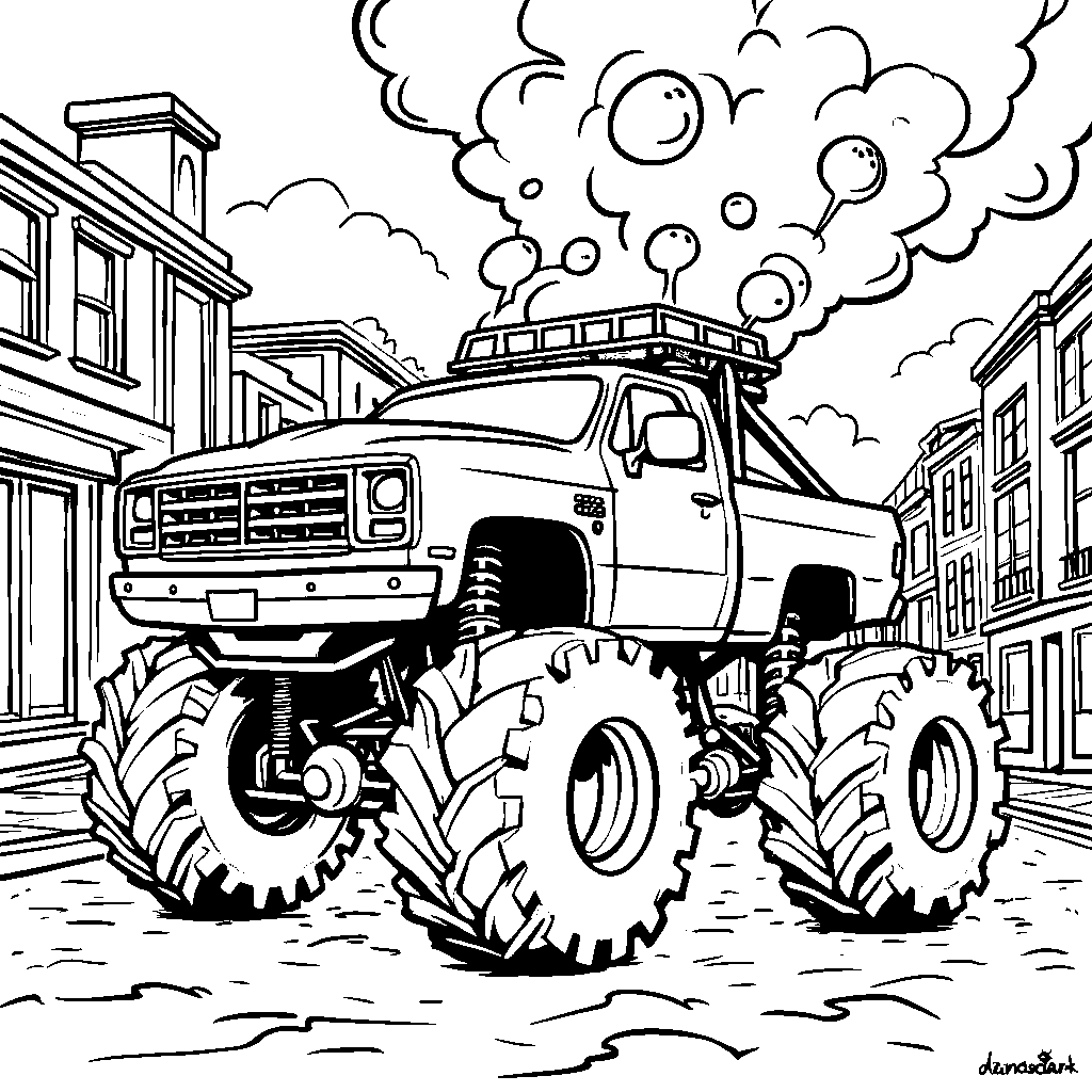 A monster truck with a giant bubble machine blowing bubbles