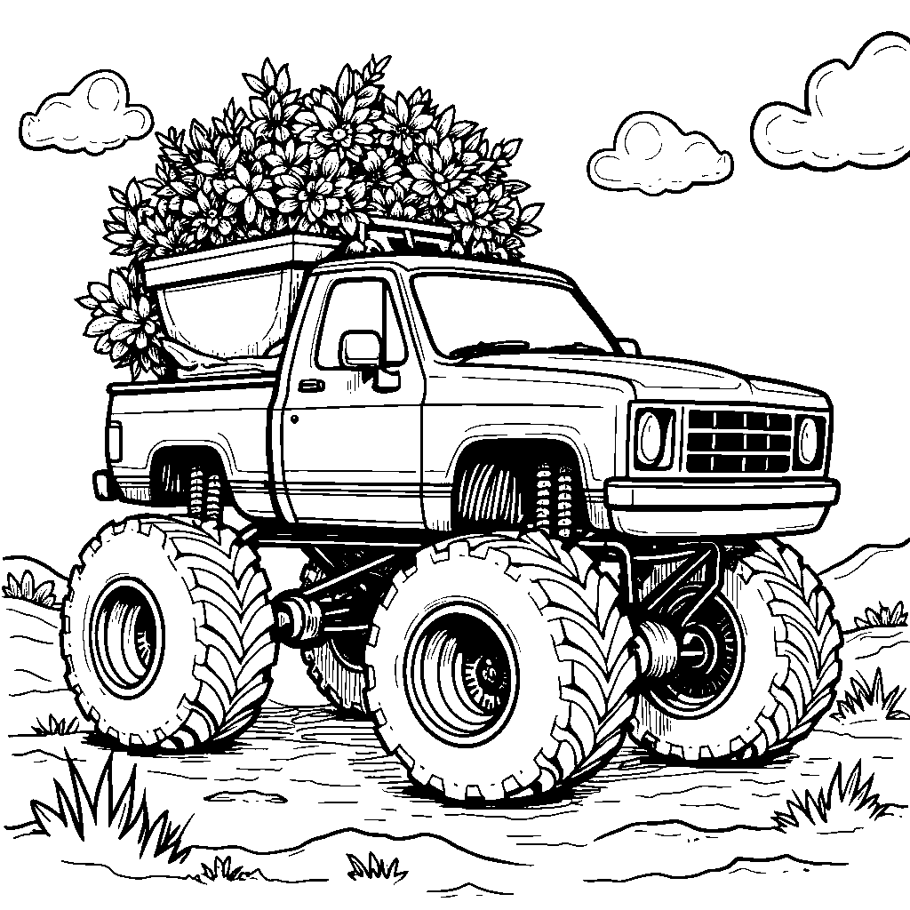 Monster truck with a giant flower pot on its back