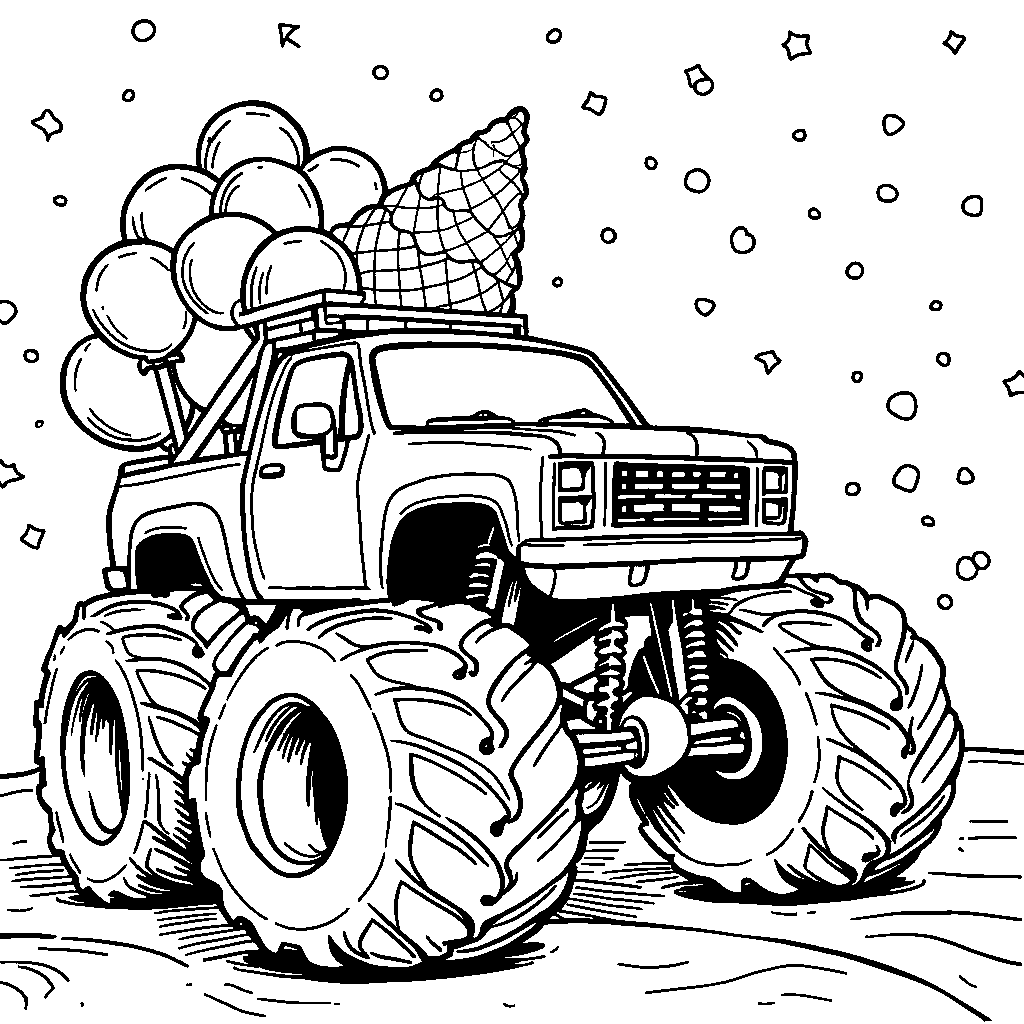 A monster truck with a giant ice cream cone on its roof