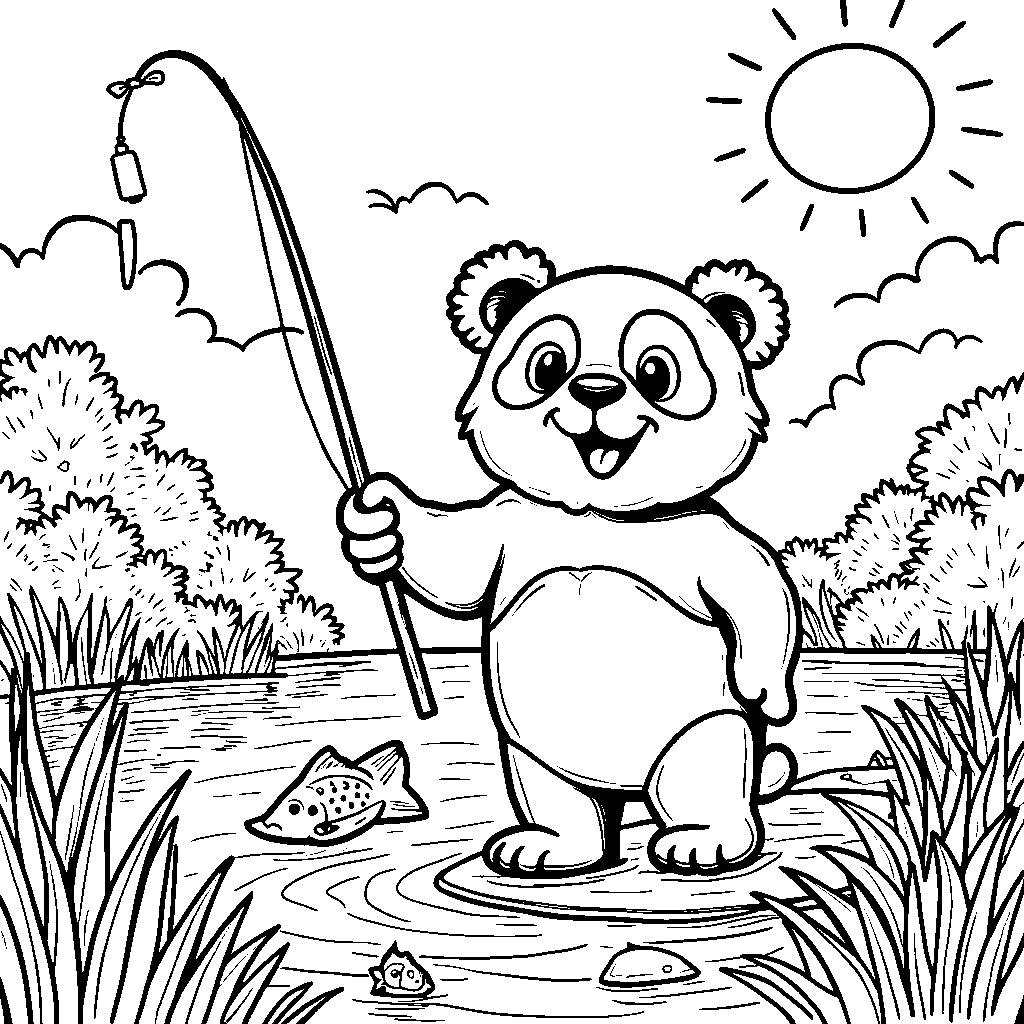 Panda holding a fishing rod