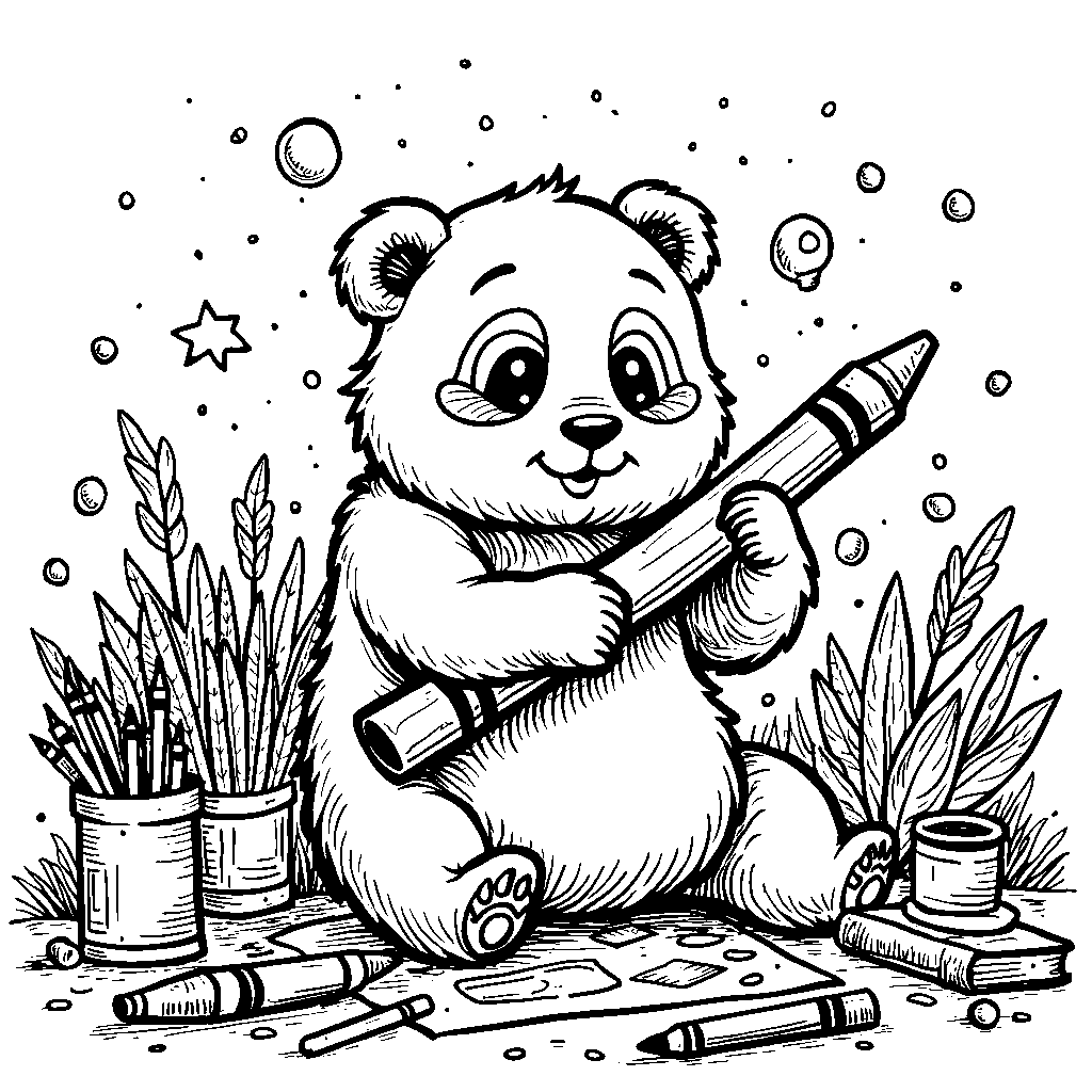 Panda holding a giant crayon