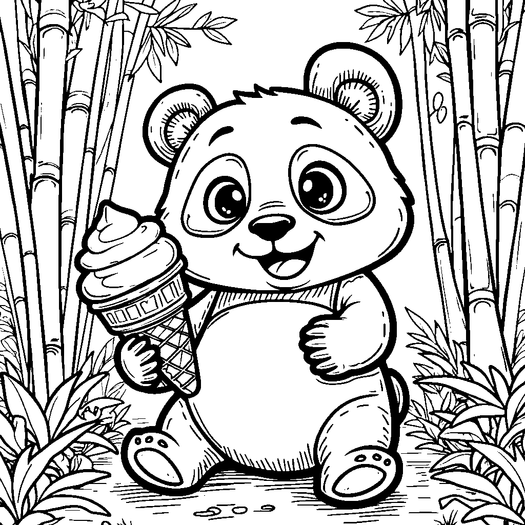 Panda holding a giant ice cream cone