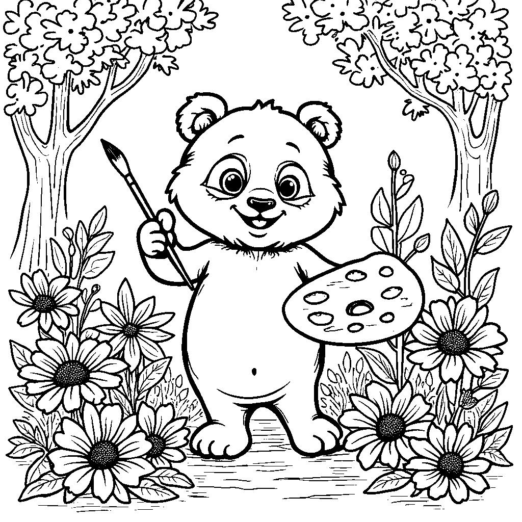 Panda holding a paintbrush and palette