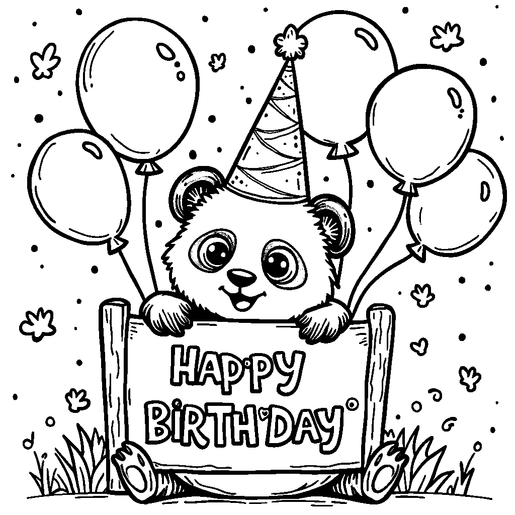 Panda holding a sign that says 'Happy Birthday'