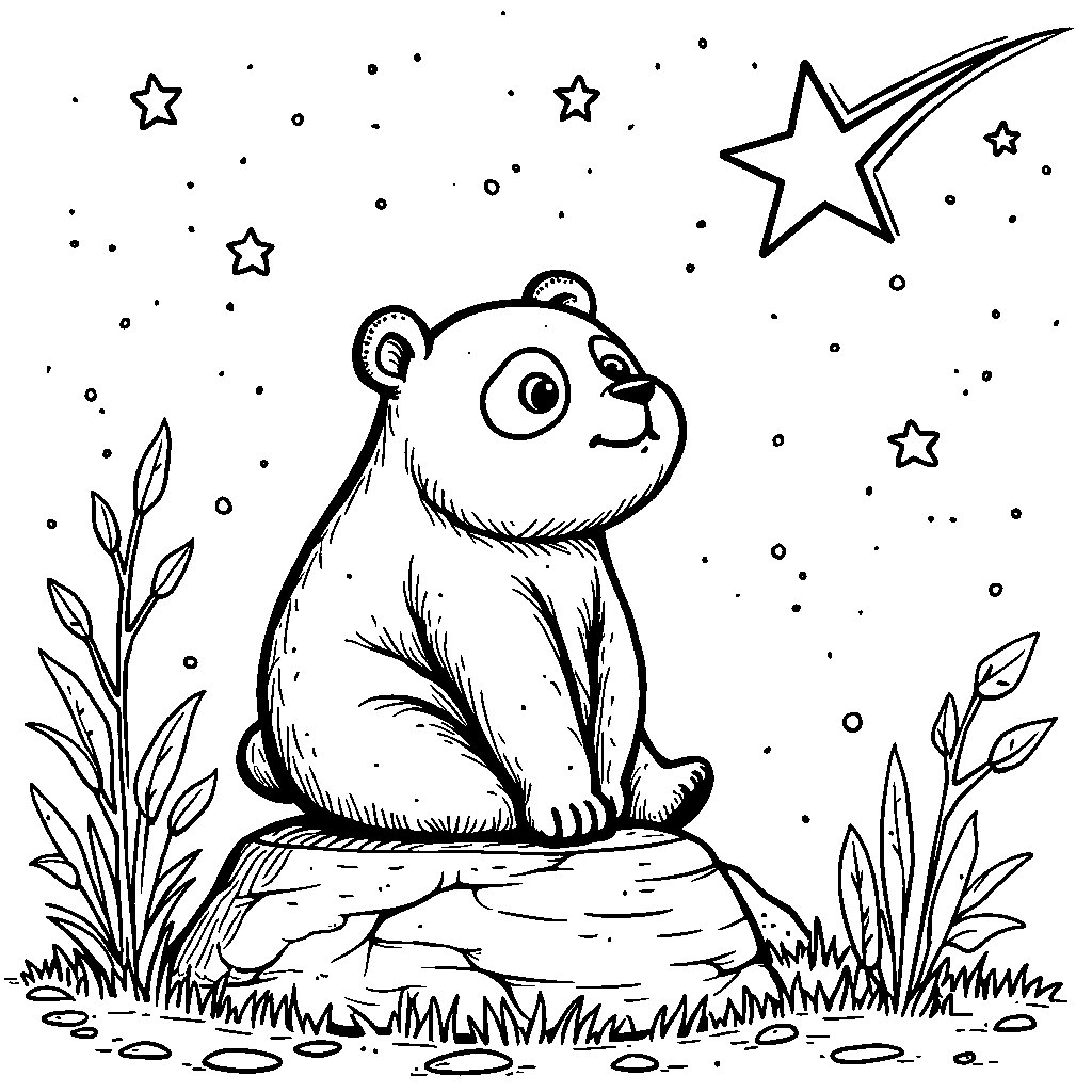 Panda making a wish on a shooting star