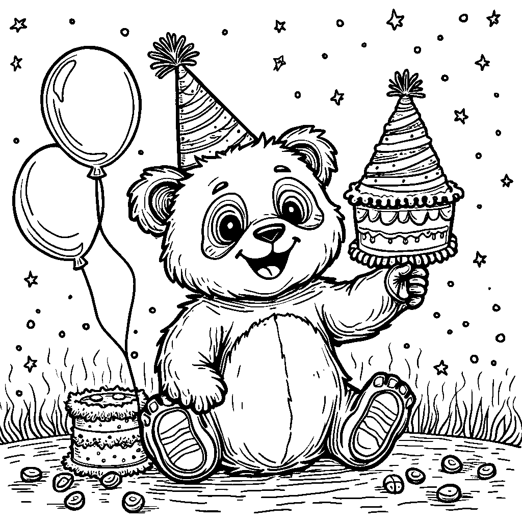 Panda playing with a pinata