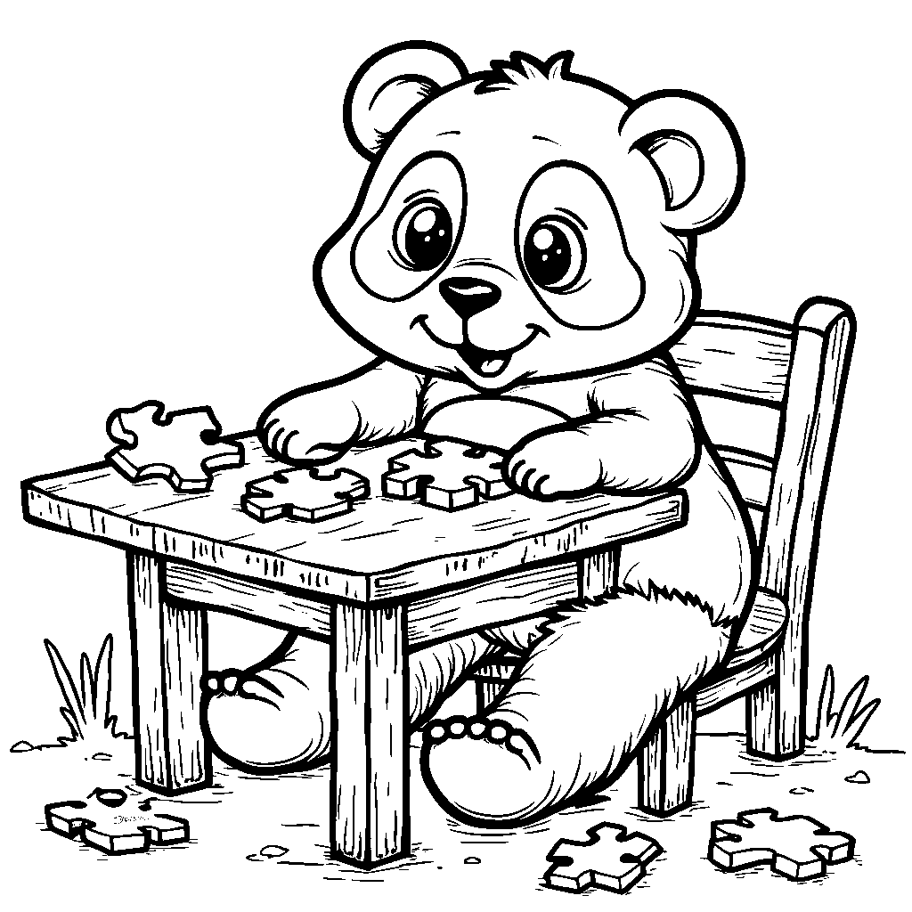 Panda playing with a puzzle