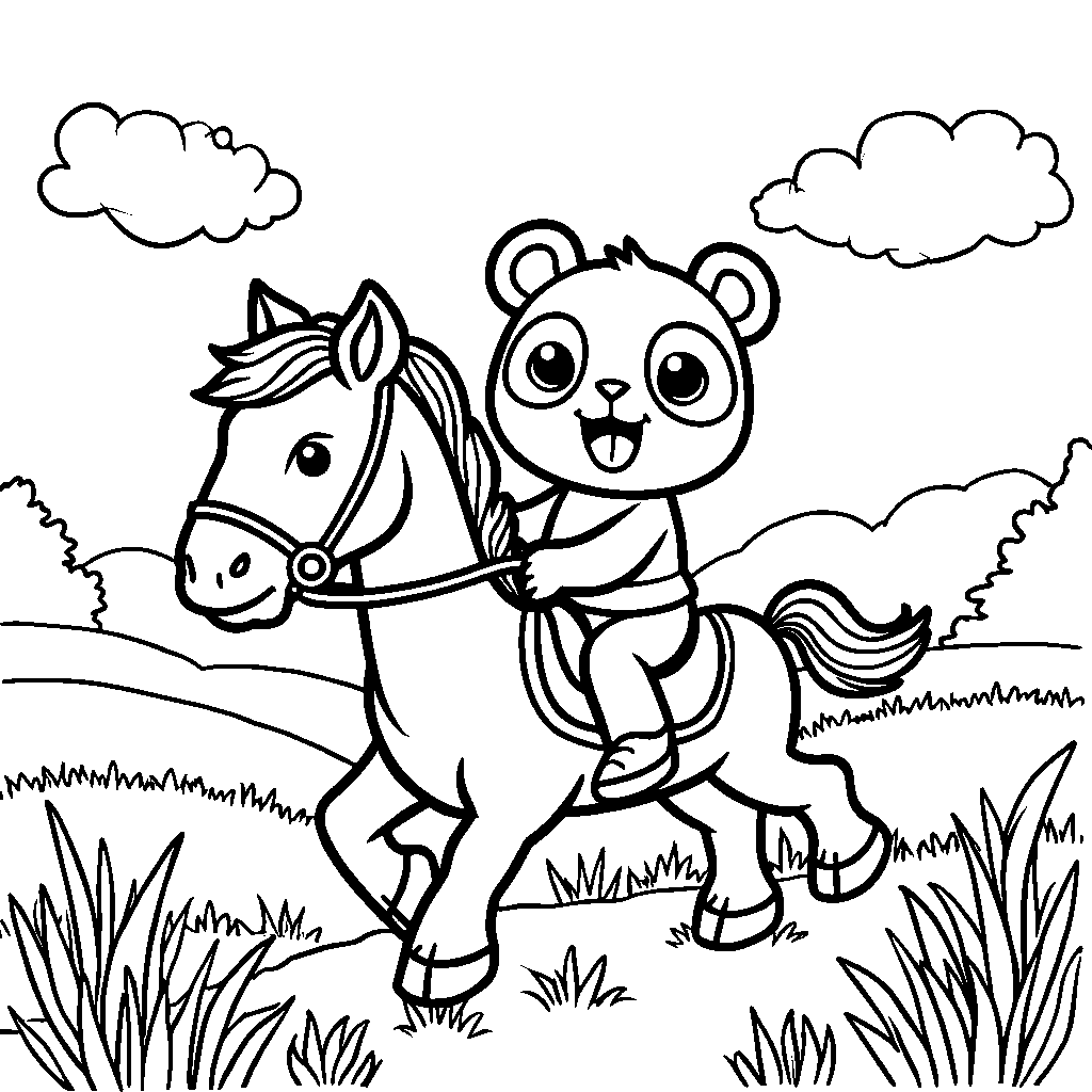 Panda riding a horse