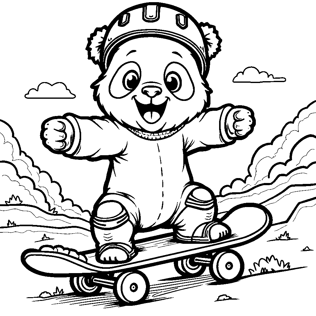 Panda riding a skateboard