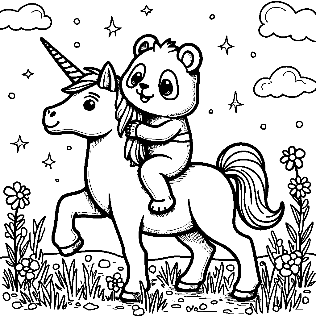 Panda riding a unicorn