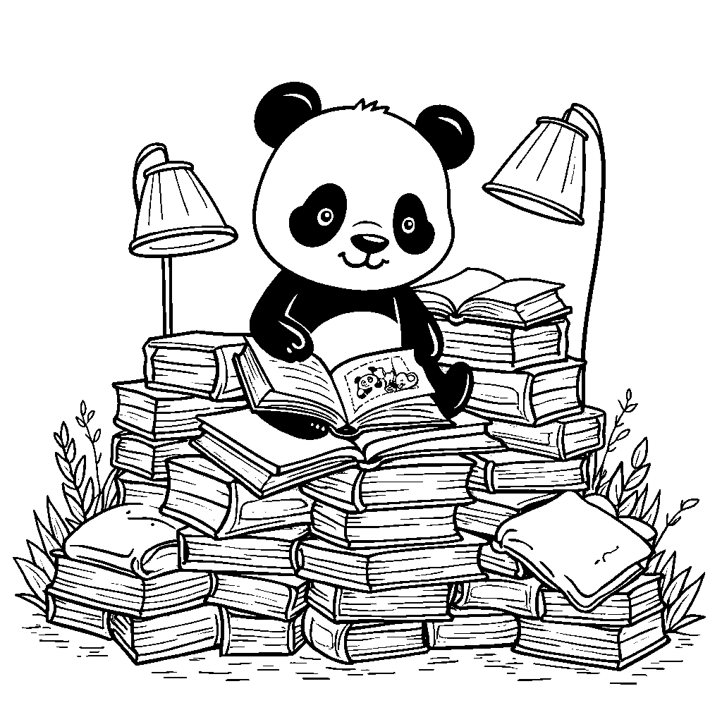 Panda sitting on a pile of books