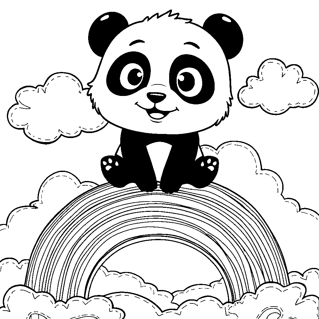 Panda sitting on a rainbow