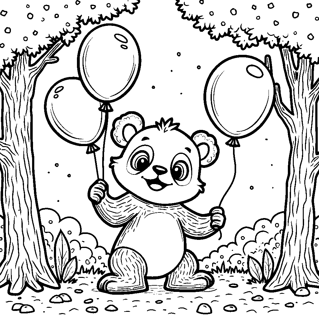 Panda surrounded by colorful balloons