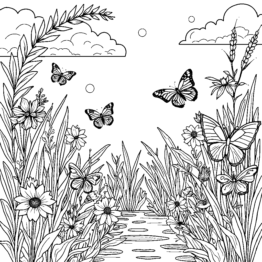 Beautiful butterfly garden with flowers