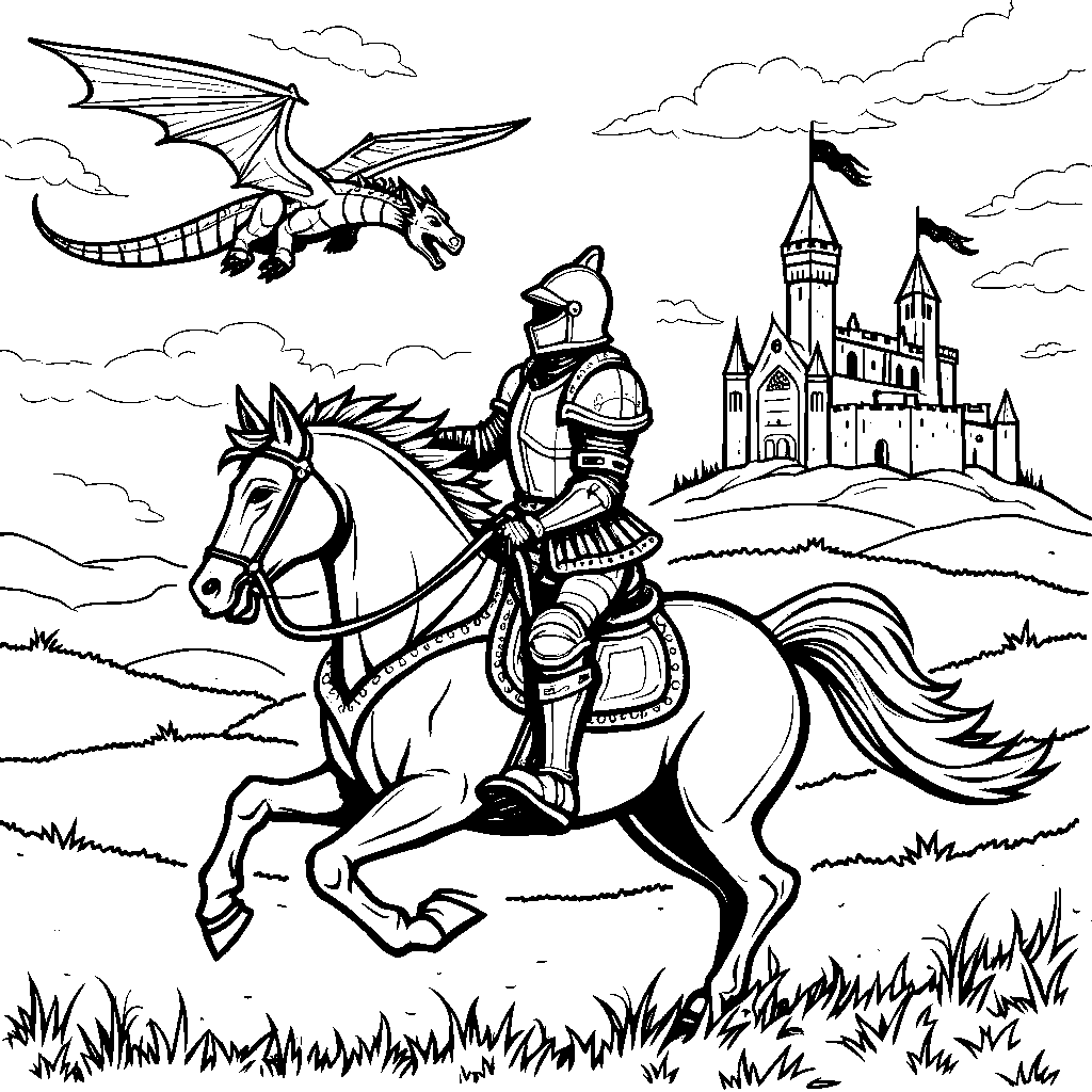 Brave knight riding a horse into battle