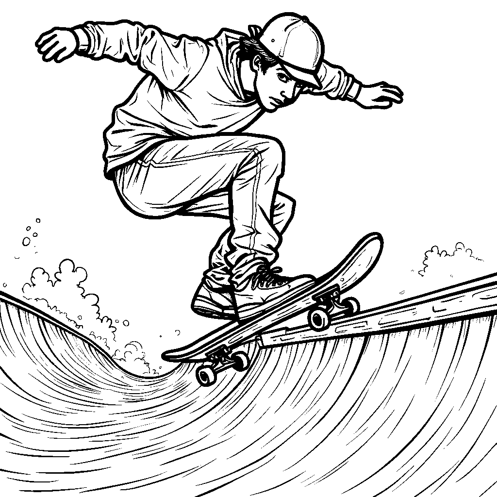 Cool skateboarder riding a halfpipe