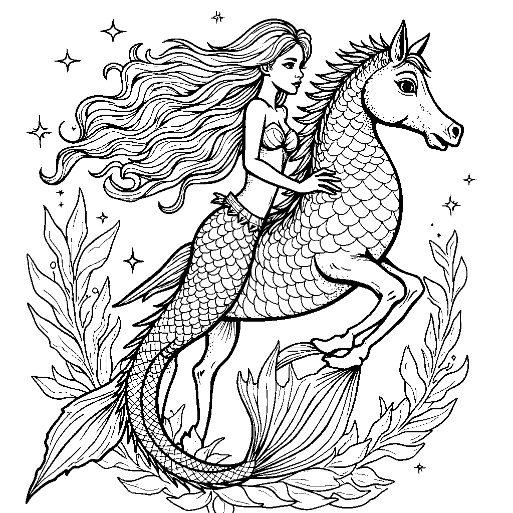 Fantasy mermaid riding a seahorse