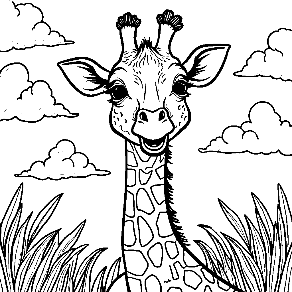 Giraffe with a long neck and a funny face