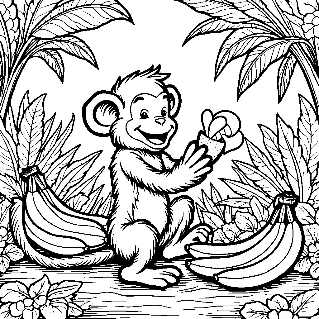 Happy monkey playing with bananas