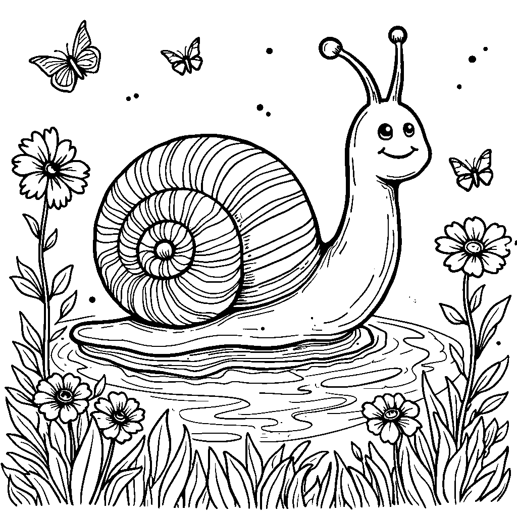 Happy snail leaving a trail of slime