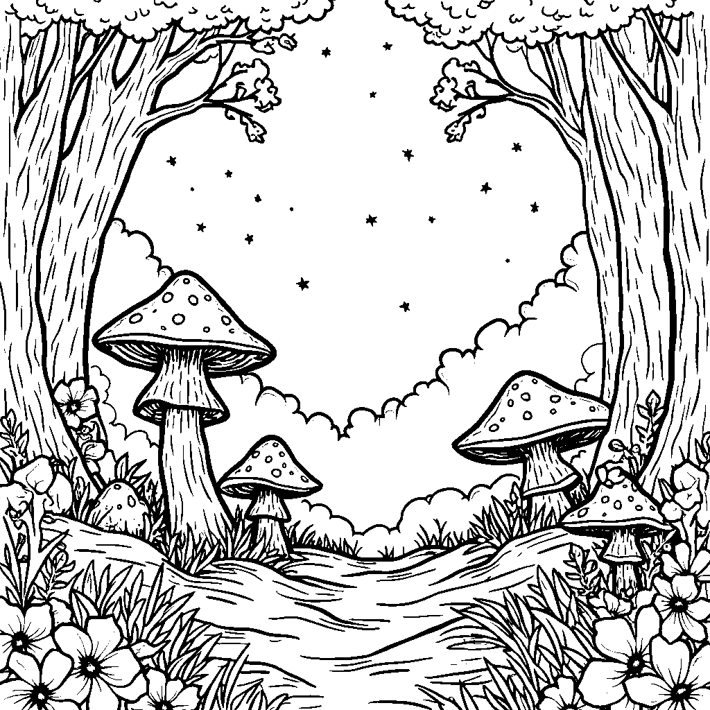 Magical forest with glowing mushrooms