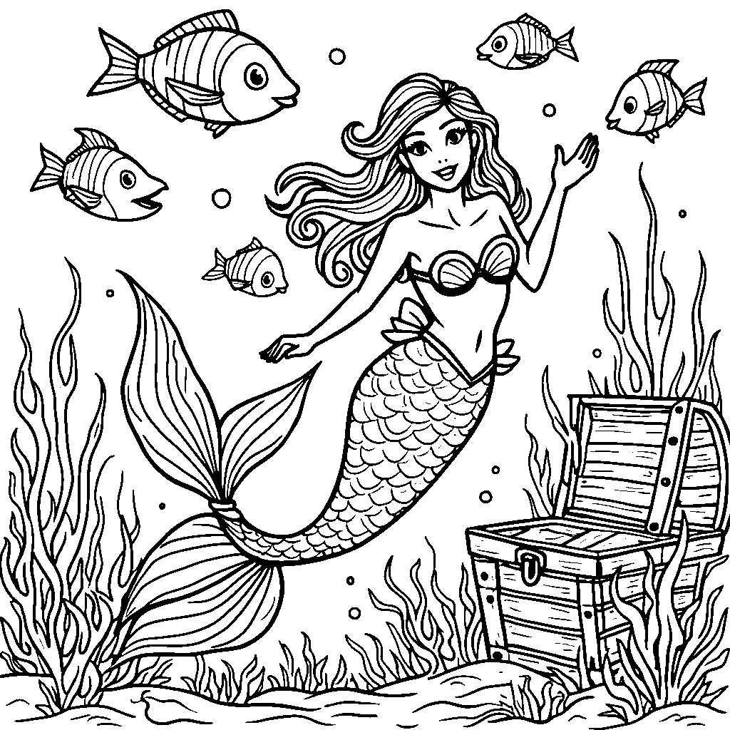 Mermaid swimming with fish friends