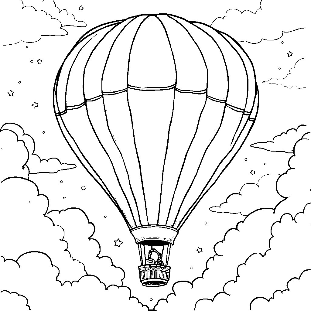 Rainbow-colored hot air balloon soaring high