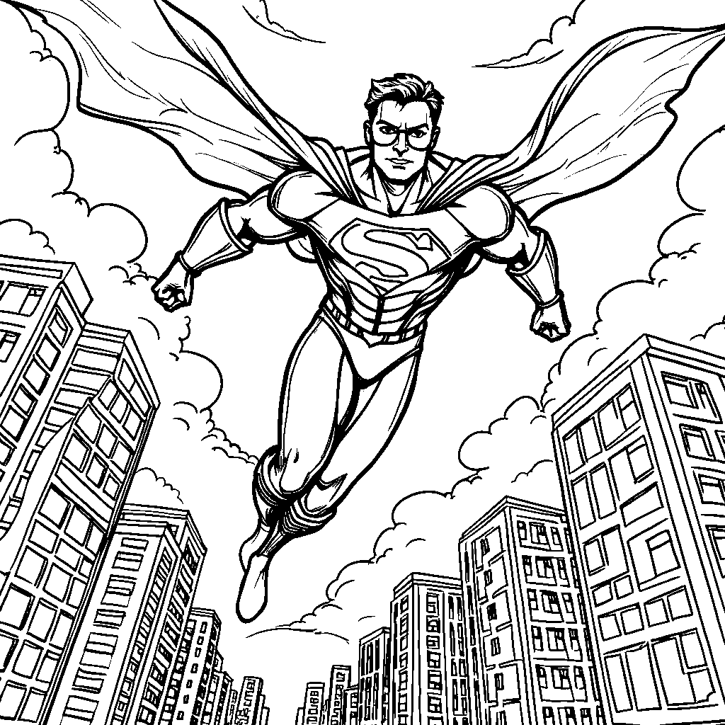 Superman soaring through Metropolis